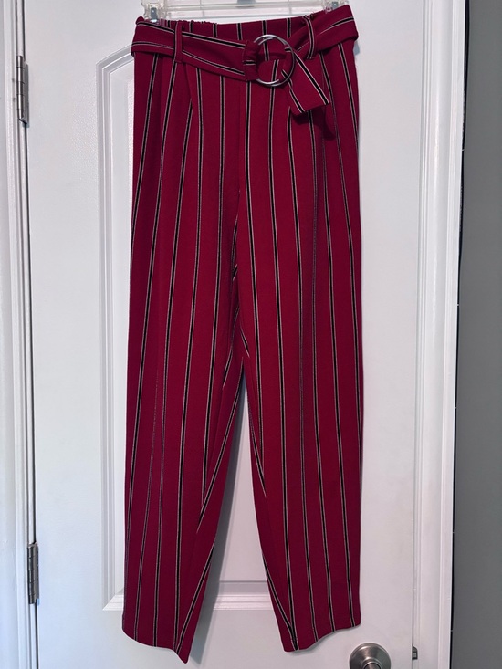 Ultra Flirt Pants - Ultra Flirt High-Waist Belted Stripe Trousers - Red Size Small